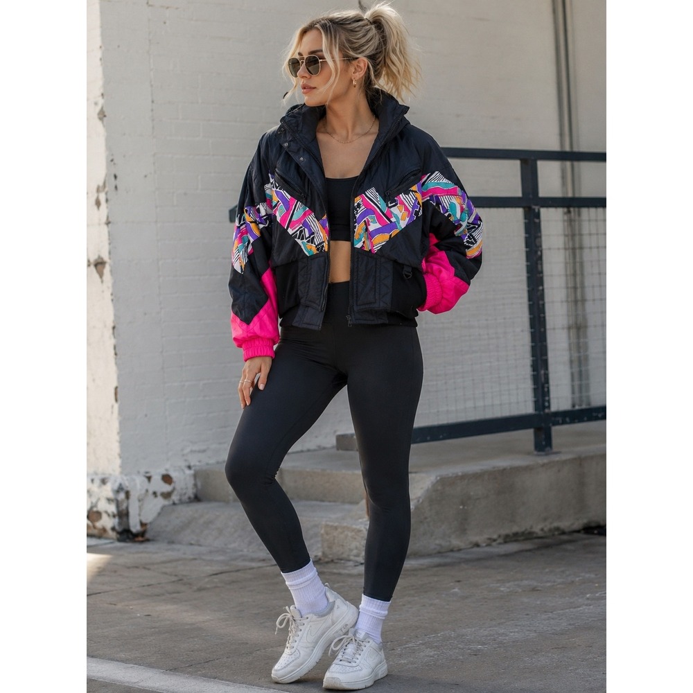 Vintage Tyrolia Ski Jacket 90s Colorblock Retro Neon Skiwear Cropped Puffer Coat